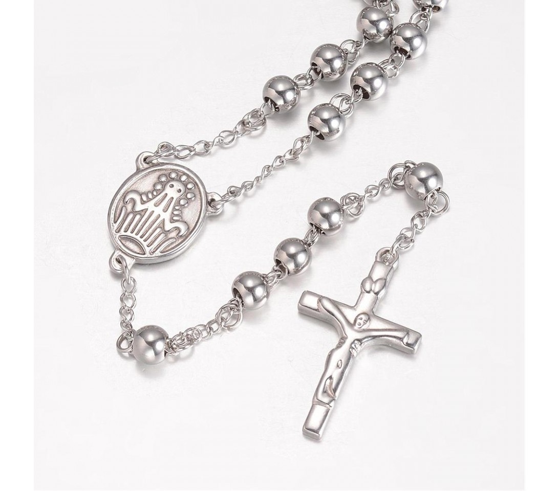 Rozariu Stainless Steel, silver 64 cm, bile 6 mm