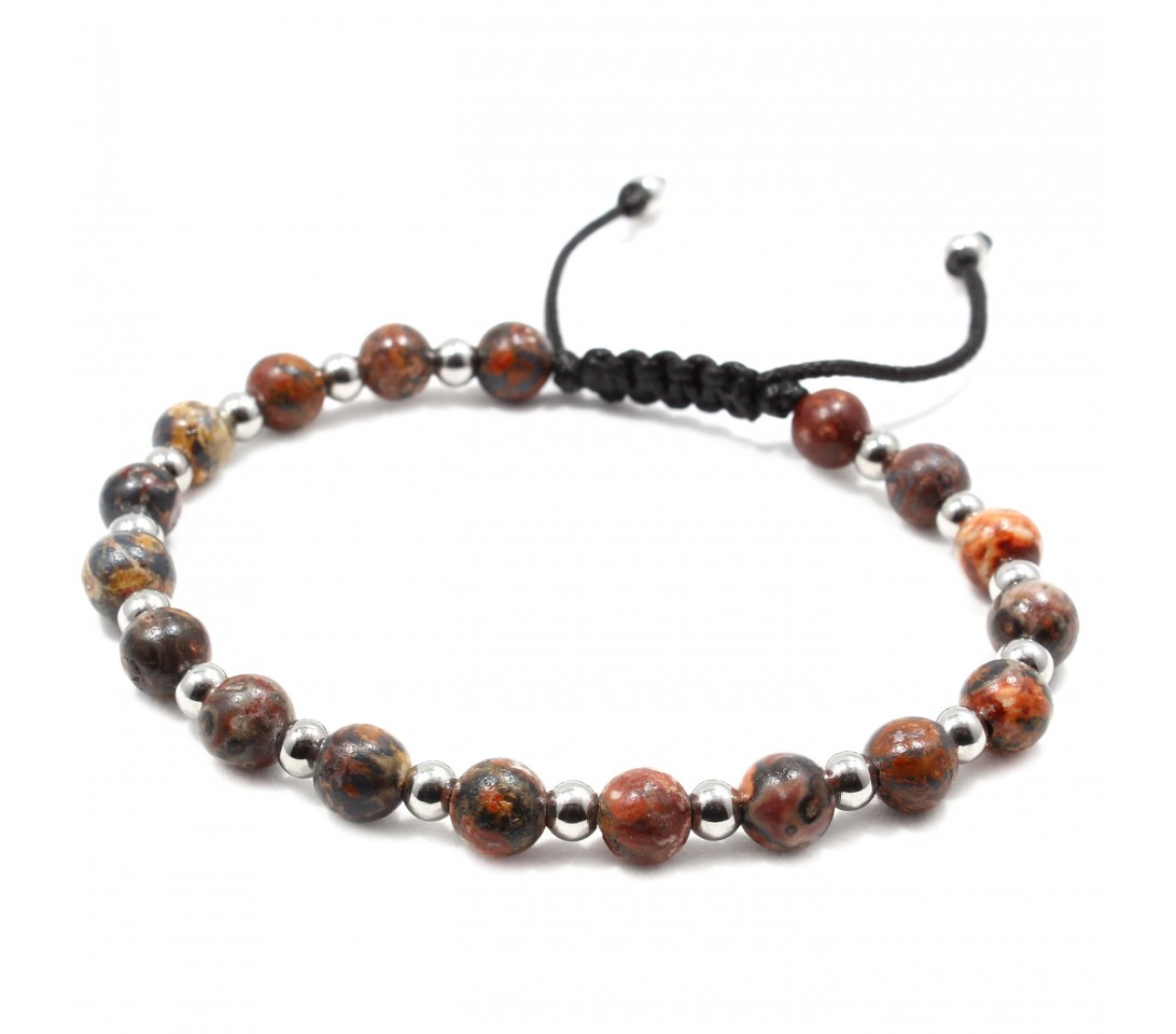 Bratara Atena, pietre naturale Rhodonit si otel inoxidabil