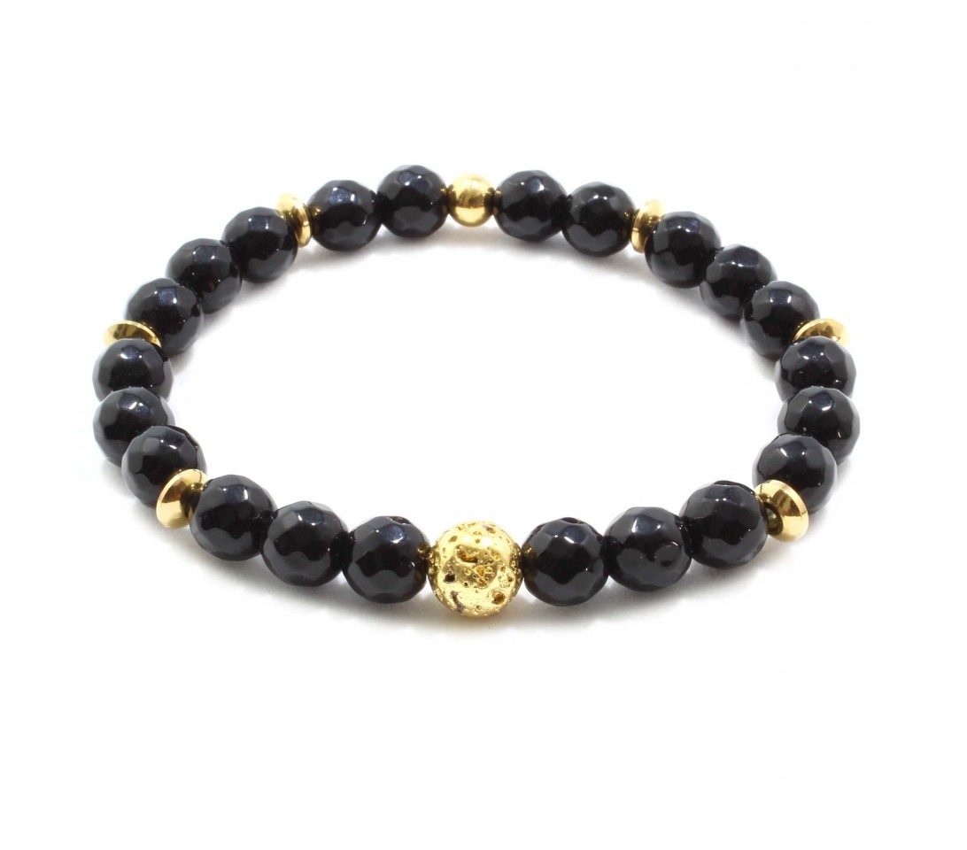 Bratara Cladeus, pietre naturale Black Stone si Piatra Vulcanica placata