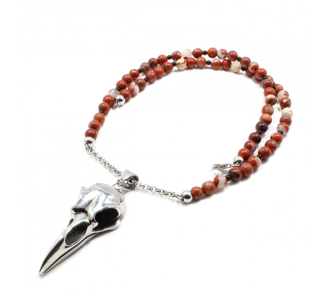 Lant Red Raven, Tios Handmade, pietre naturale Red Jasper si otel inoxidabil