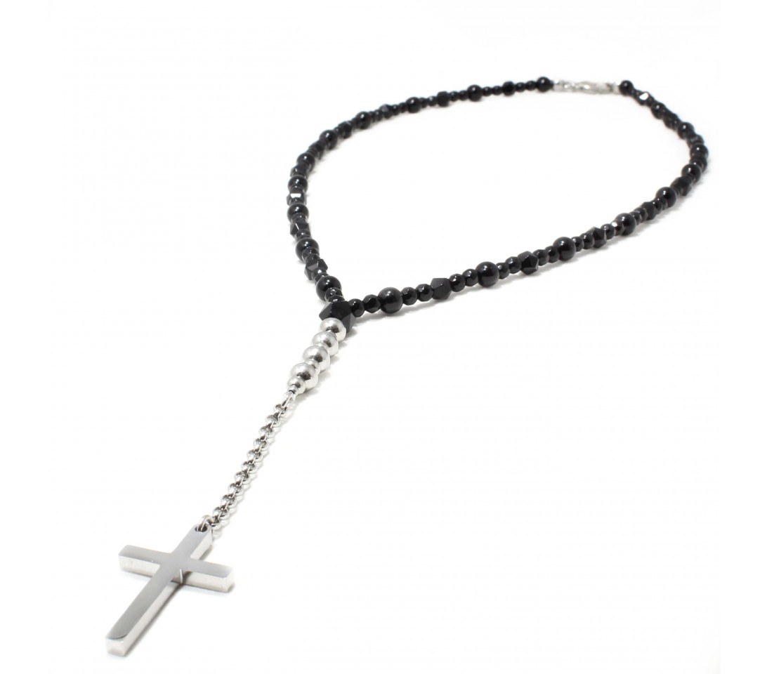 Lant Rozariu Urban Style Black Silver Cross