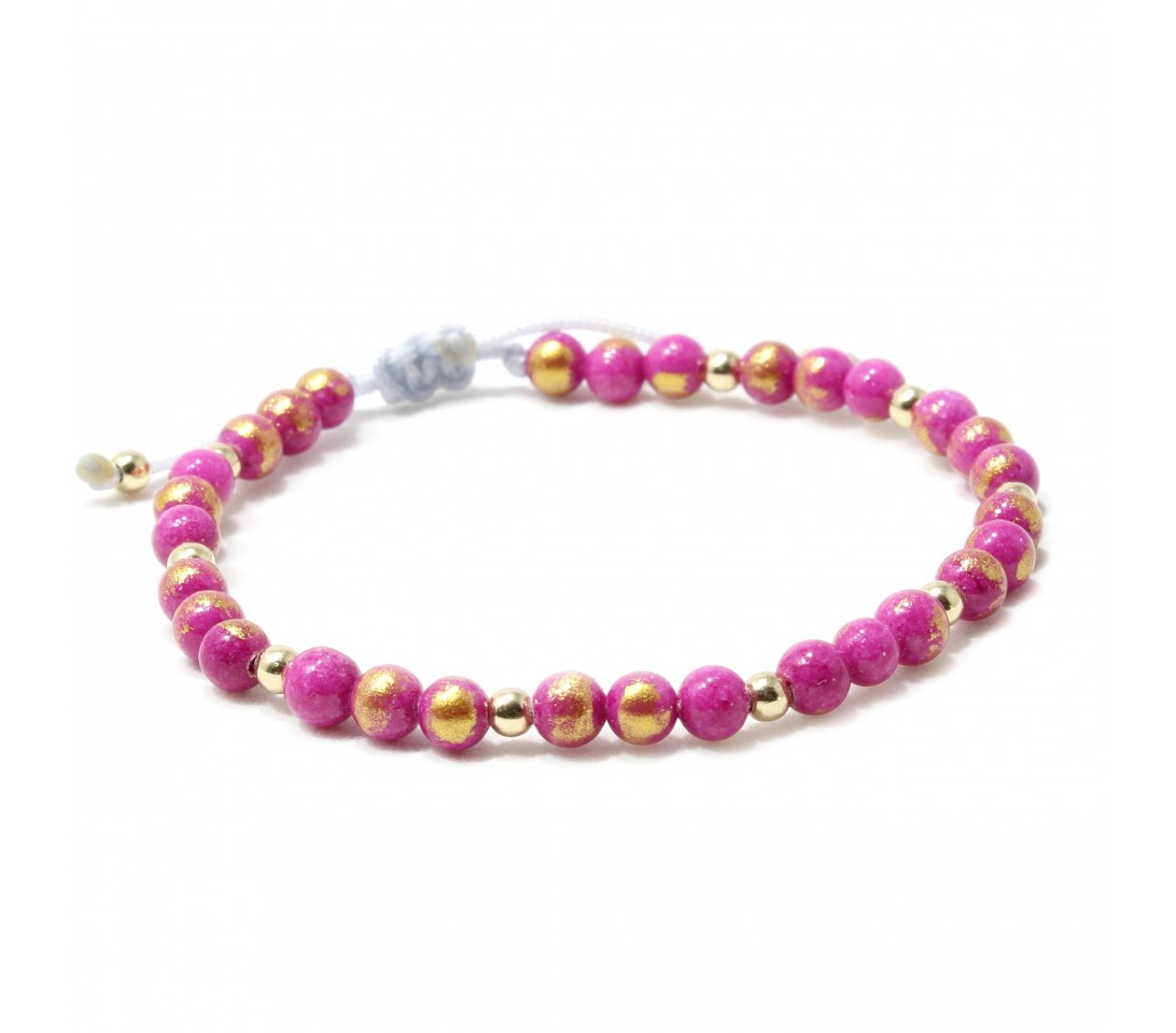 Bratara Thassos, pietre naturale semipretioase Mashan Jade with Gold Powder si bilute din Aur 14k