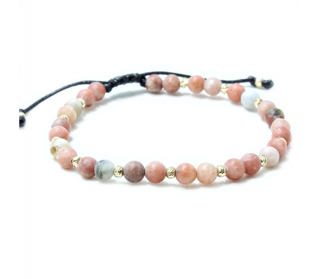 Bratara Juliet, pietre semipretioase  Marble and Sesame Jasper/Kiwi Jasper si bilute din Aur 14k