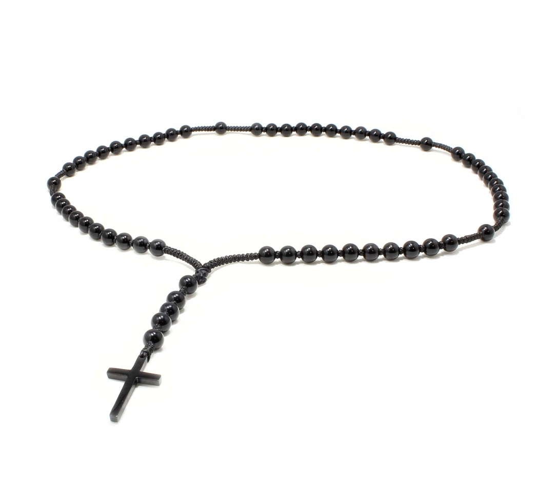 Lant Rozariu Ultra Black, pietre naturale semipretioase Onix