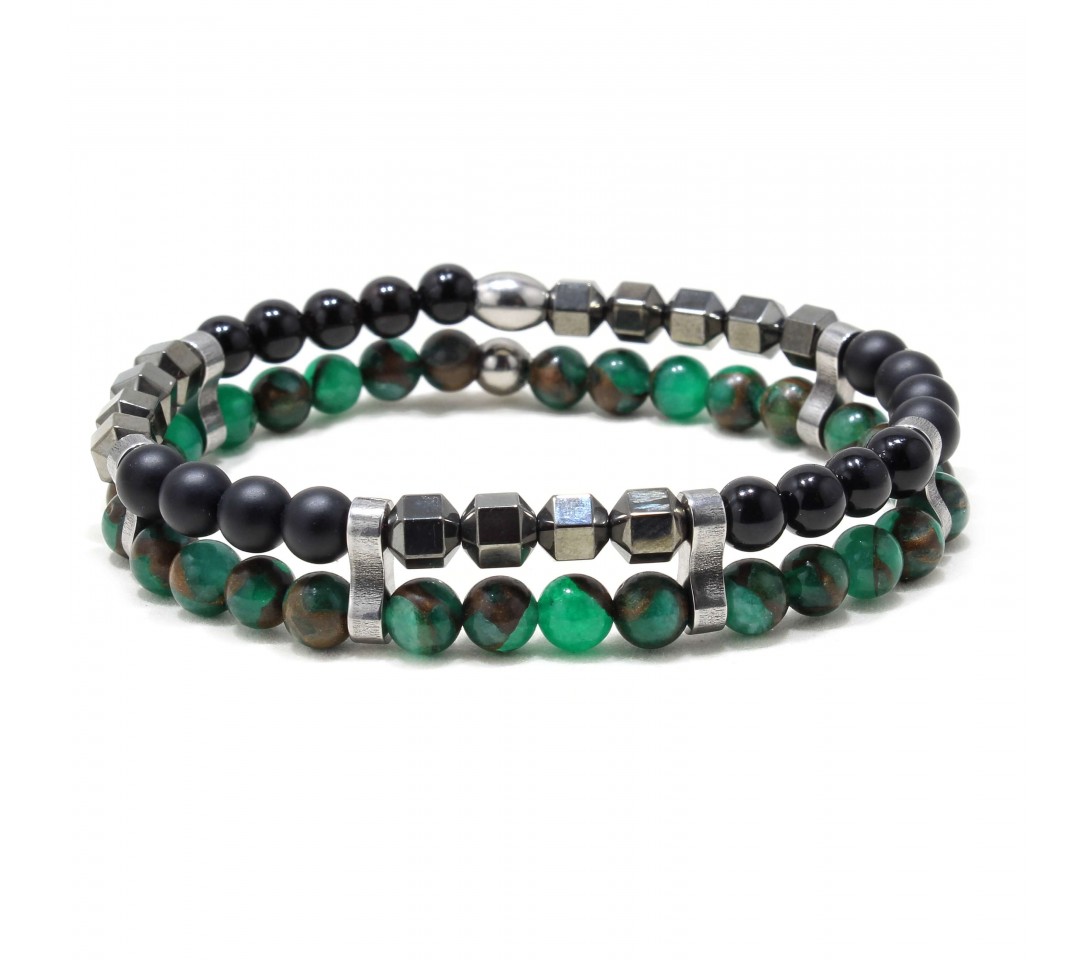 Bratara Amazonas, pietre naturale semipretioase Onix, Hematite si Calcedonie