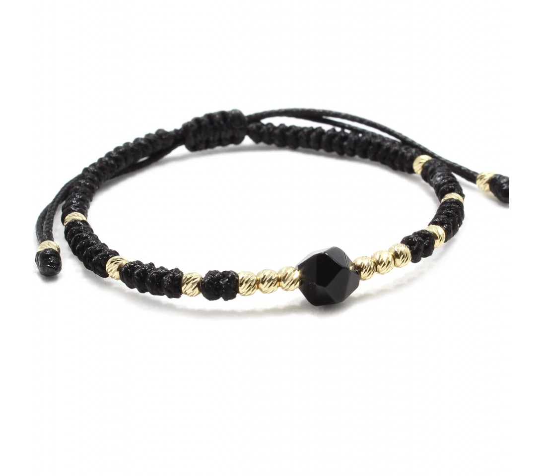 Bratara Beijing, piatra naturala Onix fatetat si bilute din Aur 14K