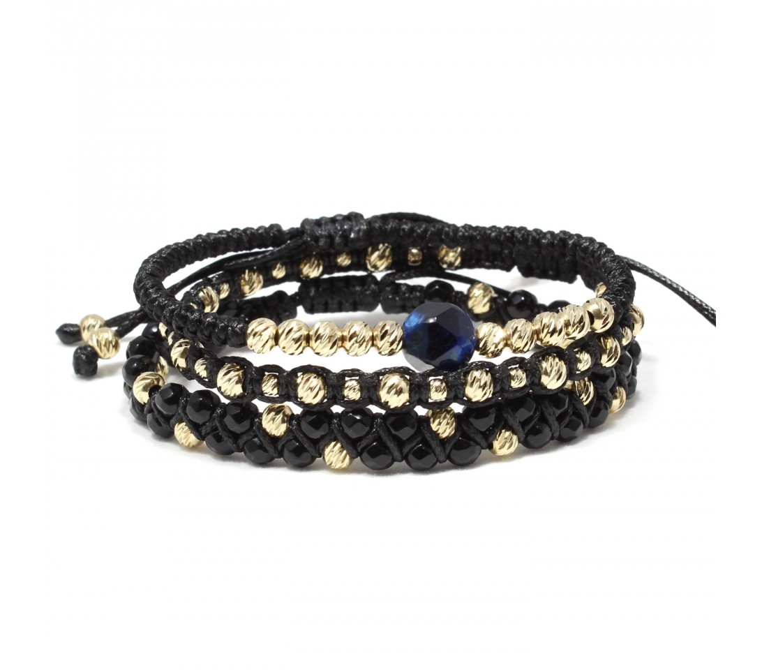 Set bratari Johannesburg, pietre naturale Onix, Ochi de Tigru si bilute din Aur 14K