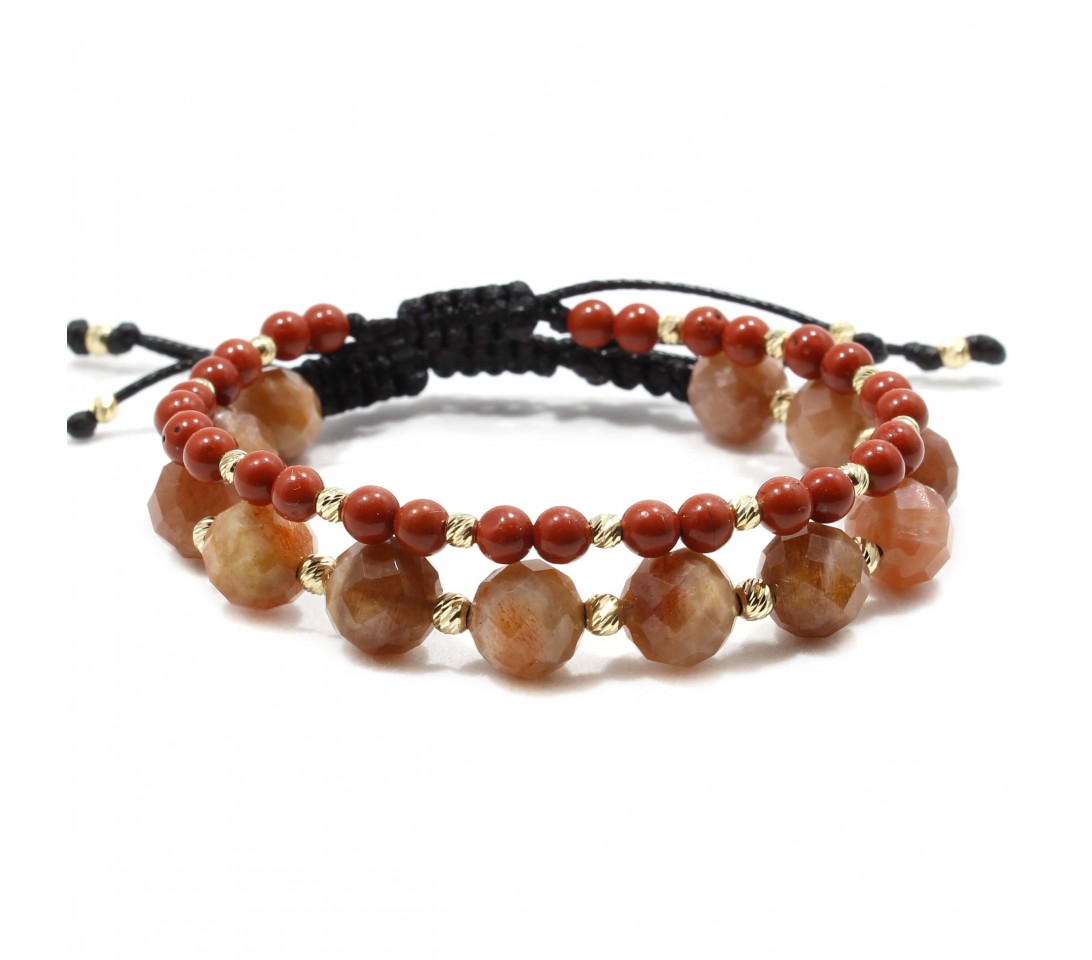 Set bratari Piacenza, pietre naturale Red Jasper, Piatra Soarelui si bilute din Aur 14K