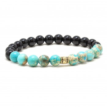 Bratara Caledonia, pietre naturale Imperial Jasper Regalite si Onix, accesoriu din Aur 14k