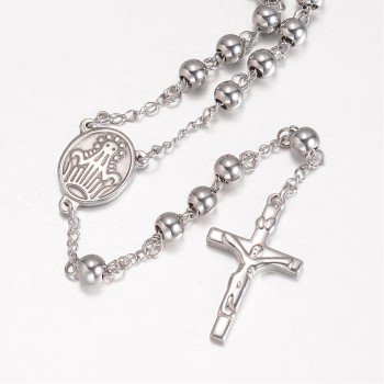 Rozariu Stainless Steel, silver 64 cm, bile 6 mm