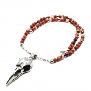 Lant Red Raven, Tios Handmade, pietre naturale Red Jasper si otel inoxidabil