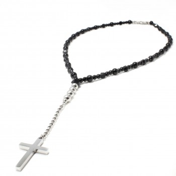 Lant Rozariu Urban Style Black Silver Cross