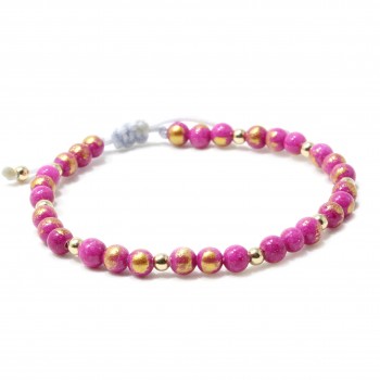 Bratara Thassos, pietre naturale semipretioase Mashan Jade with Gold Powder si bilute din Aur 14k