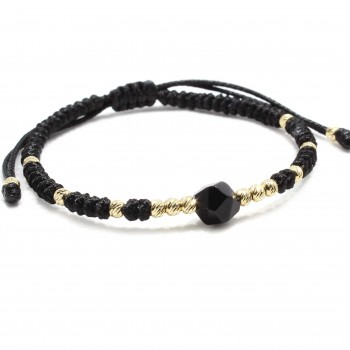 Bratara Beijing, piatra naturala Onix fatetat si bilute din Aur 14K