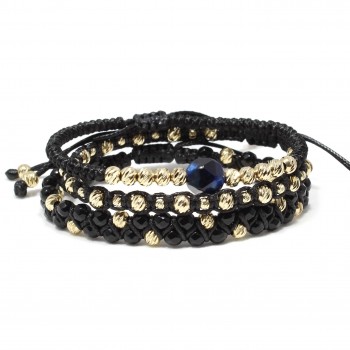 Set bratari Johannesburg, pietre naturale Onix, Ochi de Tigru si bilute din Aur 14K