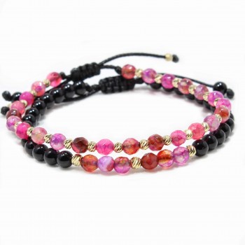 Set bratari Florida&Campana, pietre naturale Onix, Crackle Agate si bilute din Aur 14K