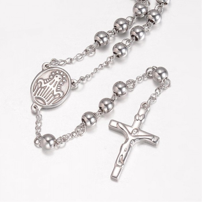 Rozariu Stainless Steel, silver 64 cm, bile 6 mm
