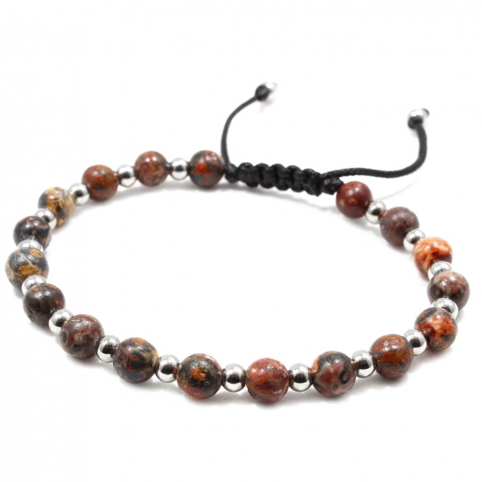 Bratara Atena, pietre naturale Rhodonit si otel inoxidabil