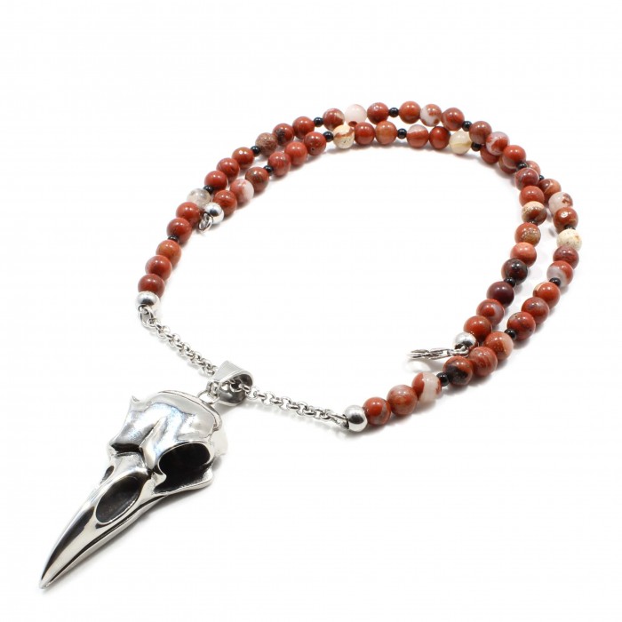 Lant Red Raven, Tios Handmade, pietre naturale Red Jasper si otel inoxidabil