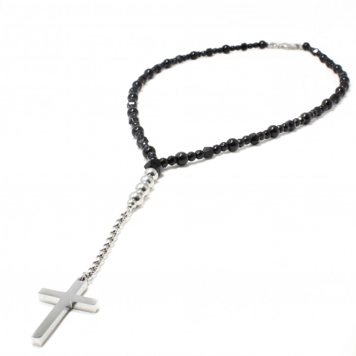 Lant Rozariu Urban Style Black Silver Cross