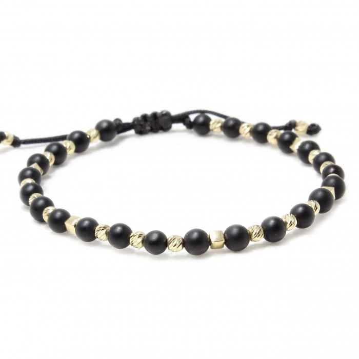 Bratara Varsovia, pietre naturale Onix mat si bilute din Aur 14k