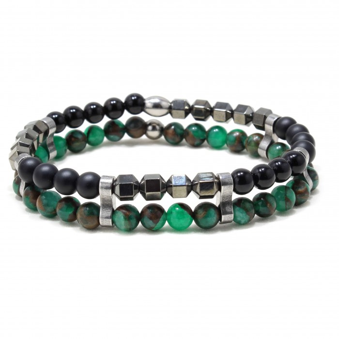 Bratara Amazonas, pietre naturale semipretioase Onix, Hematite si Calcedonie