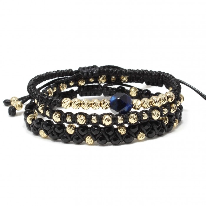 Set bratari Johannesburg, pietre naturale Onix, Ochi de Tigru si bilute din Aur 14K