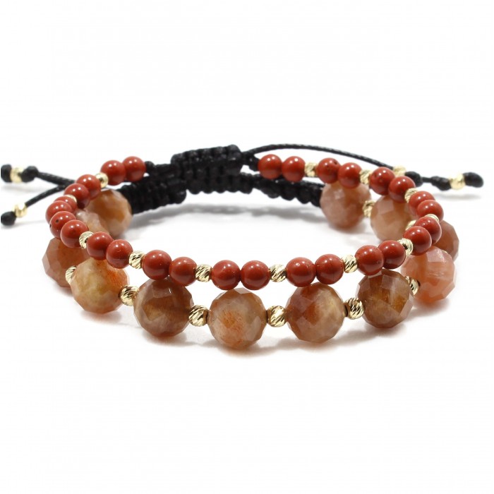 Set bratari Piacenza, pietre naturale Red Jasper, Piatra Soarelui si bilute din Aur 14K