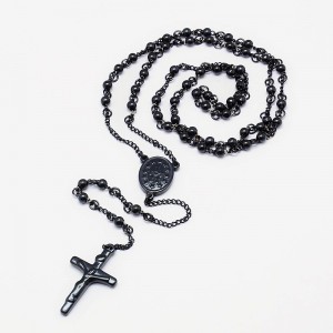 Lant Rozariu Black Beads, Otel Inoxidabil, 52 cm, bile 4 mm